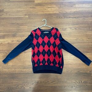 Tommy Hilfiger Men’s Large Checkered Red and Blue Pullover V Neck Sweater
